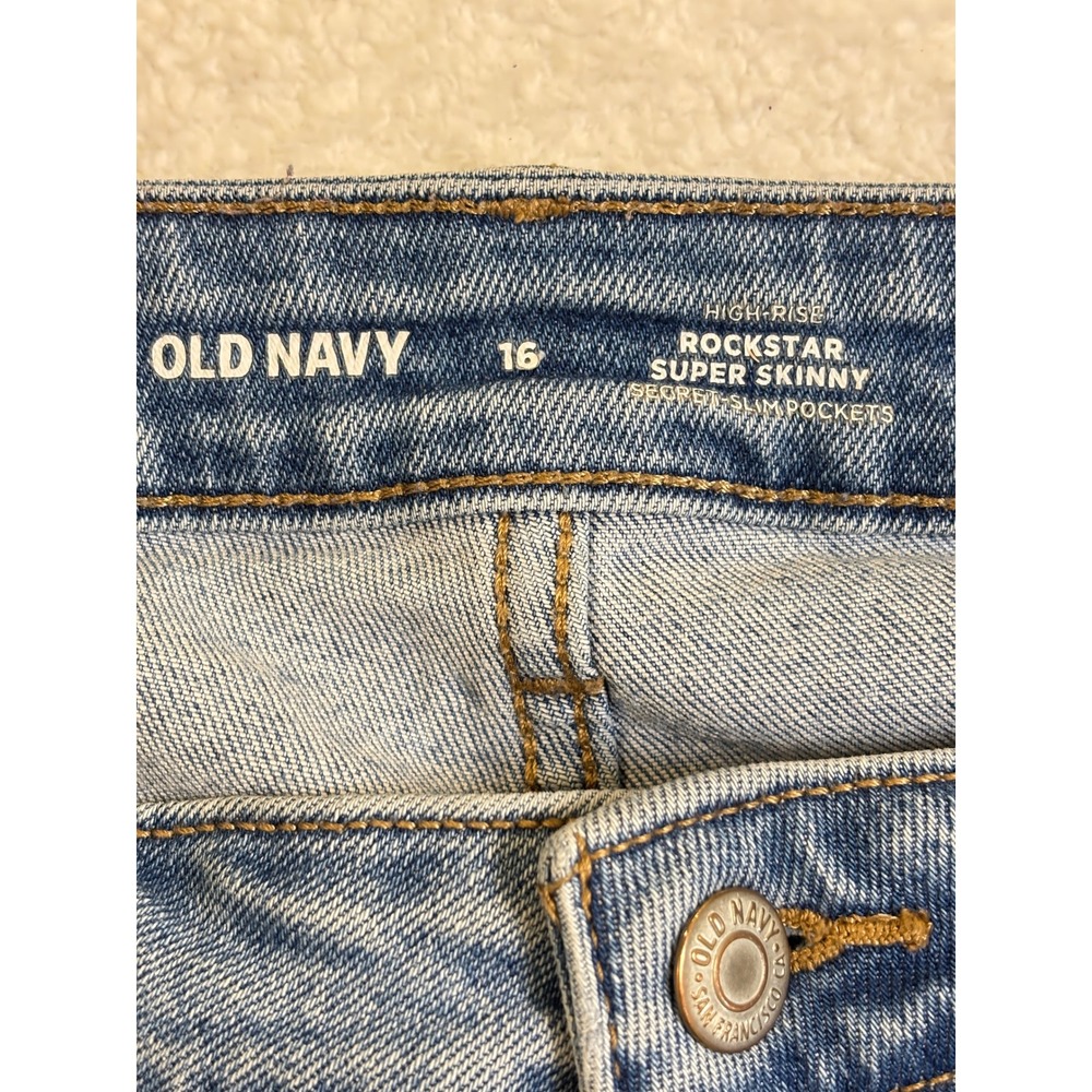 Old Navy Rockstar Super Skinny High Rise Distressed Jeans Medium Wash Size 16 - Picture 3 of 5